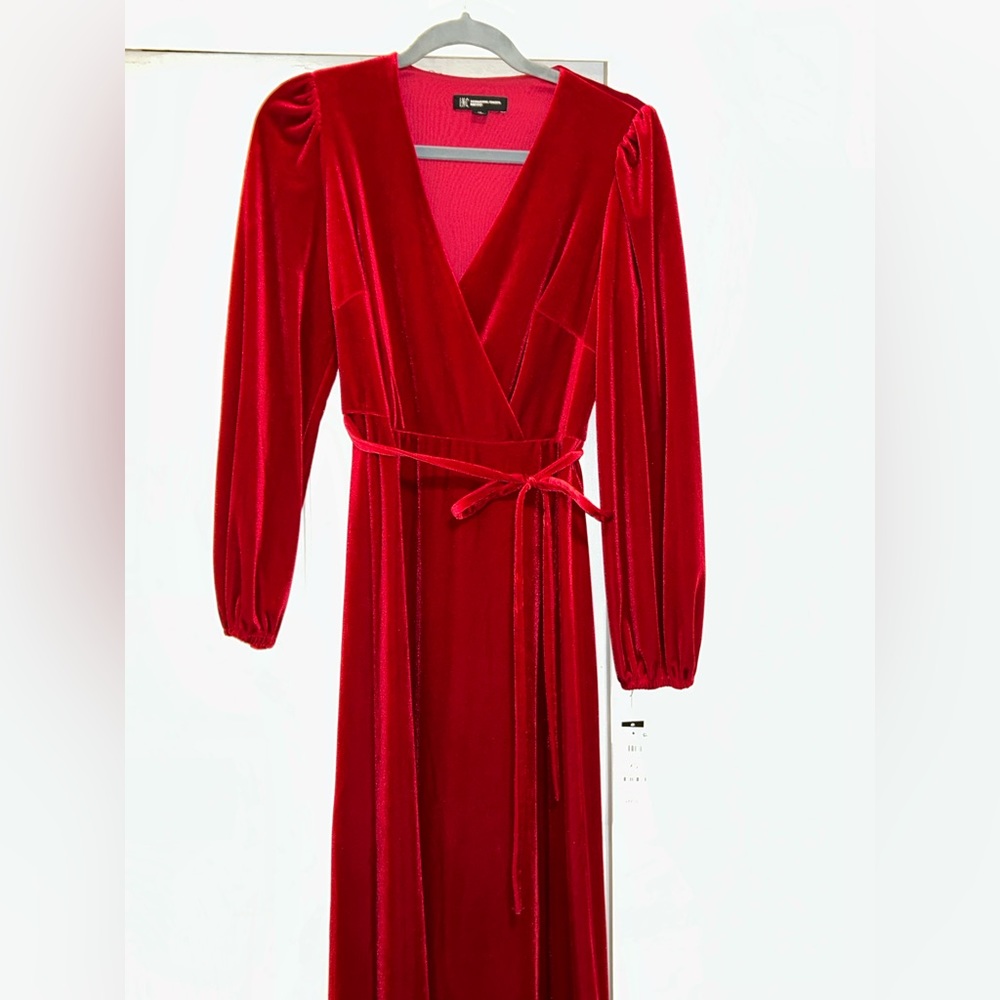 Inc International Concepts Dress Red Velvet Wrap Dress with Belt - X-Small NWT